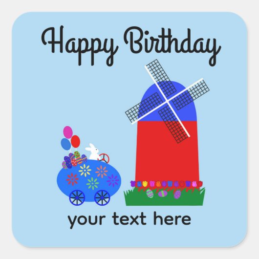 Birthday Bunny Riding Egg Sticker #4 (Voorkant)