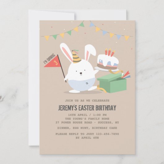 Birthday Bunny Uitnodiging (Voorkant)