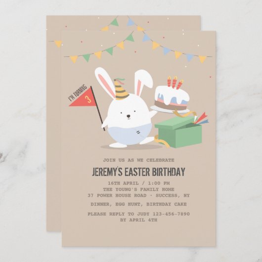 Birthday Bunny Uitnodiging (Voorkant / Achterkant)