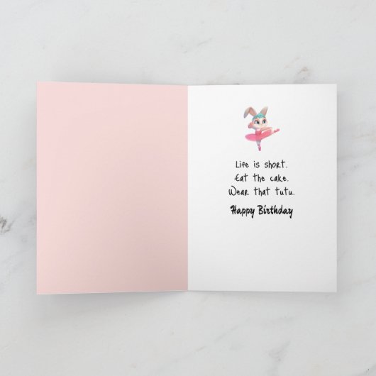 Birthday Bunny Wearing a Pink Tutu Kaart (Binnen)