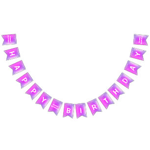 Birthday Bunting-vlaggen roze Paarse glitterschijv Vlaggetjes