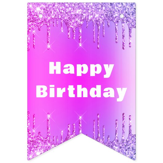 Birthday Bunting-vlaggen roze Paarse glitterschijv Vlaggetjes (Eerste vlag)
