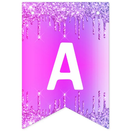 Birthday Bunting-vlaggen roze Paarse glitterschijv Vlaggetjes (Derde vlag)