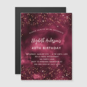 Birthday burgundy agate roos gold luxe magnetische uitnodiging (Voorkant / Achterkant)