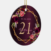 Birthday burgundy florals goudgeometrisch keramisch ornament (Rechts)