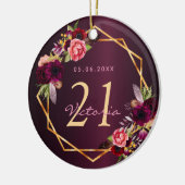 Birthday burgundy florals goudgeometrisch keramisch ornament (Links)