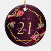 Birthday burgundy florals goudgeometrisch keramisch ornament (Achterkant)