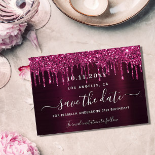Birthday burgundy glitter druppelt op om de datum save the date