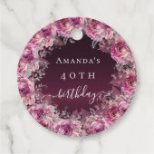 Birthday burgundy pink floral name bedankt bedankjes labels (Voorkant)
