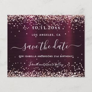 Birthday burgundy roos gold budget save the date flyer
