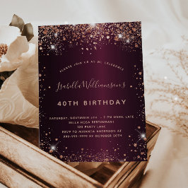 Birthday burgundy roos Gold budget uitnodiging Flyer