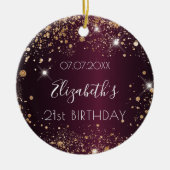 Birthday burgundy roos gold glitter name elegan keramisch ornament (Voorkant)