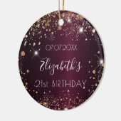 Birthday burgundy roos gold glitter name elegan keramisch ornament (Links)