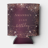 Birthday burgundy roos Gold Name script Blikjeskoeler (Voorkant)