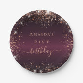 Birthday burgundy roos Gold Name script Papieren Bordje (Voorkant)