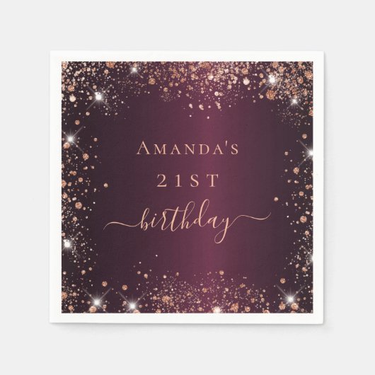 Birthday burgundy roos Gold Name script Servet (Voorkant)