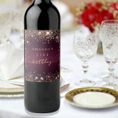 Birthday burgundy roos Gold Name script Wijn Etiket