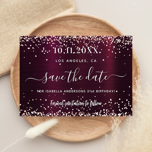 Birthday burgundy roos gold save the date