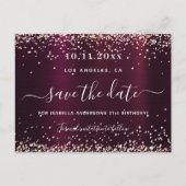Birthday burgundy roos gold save the date aankondigingskaart (Voorkant)