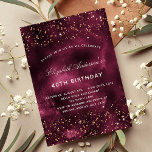 Birthday burgundy roos goudagar elegant uitnodiging briefkaart<br><div class="desc">Voor een elegante 40e (of om het even welke leeftijd) verjaardagsfeestje. Een kruidenachtergrond. Gedemoreerd met roos goudfaux glitter,  sparkles. Pas een naam en partijdetails aan en voeg deze toe. De naam wordt geschreven met een handgeschreven stijlmanuscript</div>