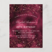 Birthday burgundy roos goudagar elegant uitnodiging briefkaart (Voorkant)