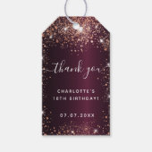 Birthday burgundy roos goudglitter bedankt cadeaulabel (Voorkant)