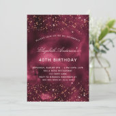 Birthday burgundy roos goudglitter kaart (Staand voorkant)