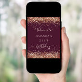 Birthday burgundy roos goudglitter welkom stof poster