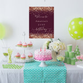 Birthday burgundy roos goudglitter welkom stof poster