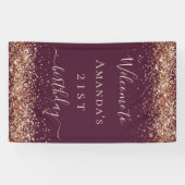 Birthday burgundy roos goudglitter welkom stof spandoek (Horizontaal)