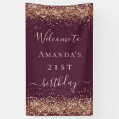 Birthday burgundy roos goudglitter welkom stof spandoek (Verticaal)