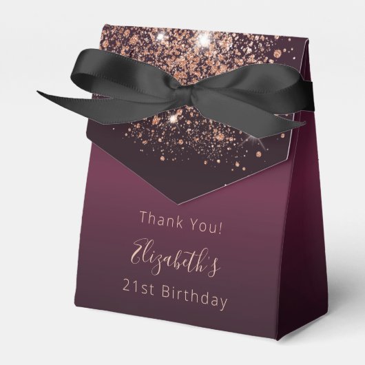 Birthday burgundy roos goudnaam bedankt bedankdoosjes (Voorkant Zijde)