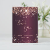 Birthday burgundy roos goudnaam bedankt! bedankkaart (Staand voorkant)