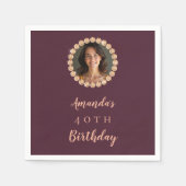 Birthday burgundy rose gold photo diamonds servet (Voorkant)