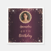 Birthday burgundy rose gold photo diamonds servet (Voorkant)