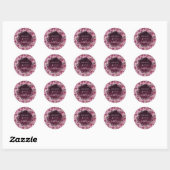 Birthday burgundy roze floral name script ronde sticker (Vel)