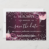 Birthday burgundy Silver Floral save the date (Voorkant)