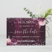 Birthday burgundy Silver Floral save the date (Staand voorkant)