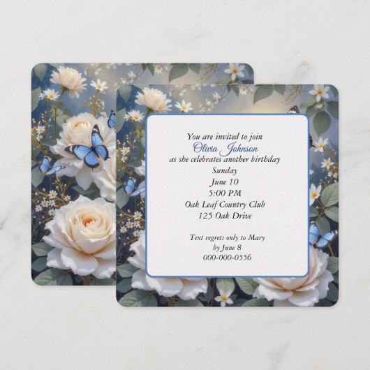 Birthday Butterflies On White Roses and Daisies Kaart (Voorkant / Achterkant)