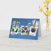 Birthday Butterflies op Clothesline Kaart (Gele Bloem)