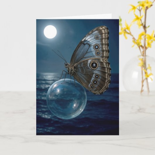 Birthday Butterfly Floating On a Bubble Kaart (Gele Bloem)