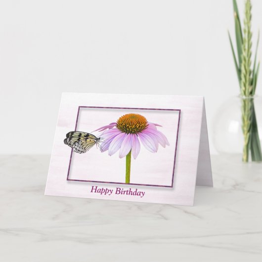 Birthday Butterfly on Cone Flower Kaart (Voorkant)