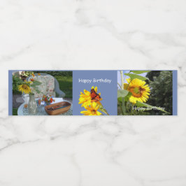 Birthday Butterfly Sunflower Waterfles Etiket