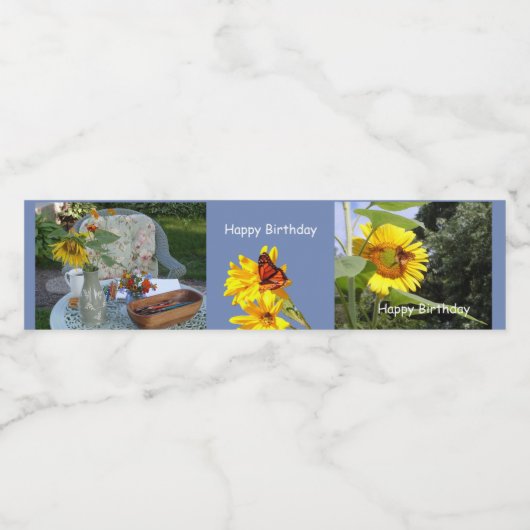 Birthday Butterfly Sunflower Waterfles Etiket (Enkel label)