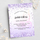 Birthday butterfly violet lavender script luxe kaart<br><div class="desc">Voor een elegante 40e (of om het even welke leeftijd) verjaardagsfeestje. Een witte en violetverloopachtergrond. Gedemoreerd met violet faux glitter,  sparkles en een grote vlinder. Pas een naam en partijdetails aan en voeg deze toe. De naam wordt geschreven met een handgeschreven stijlmanuscript</div>