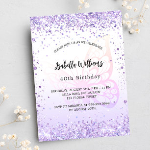 Birthday butterfly violet lavender script luxe kaart