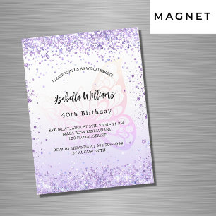 Birthday butterfly violet lavender script luxe magnetische uitnodiging