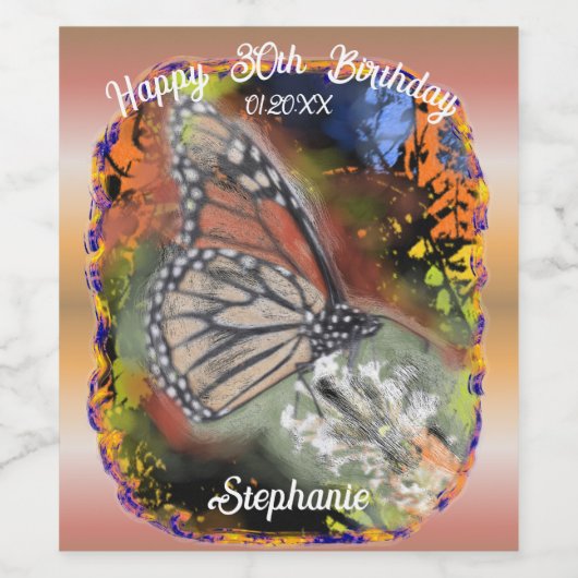 Birthday Butterfly Wijn Etiket (Enkel label)