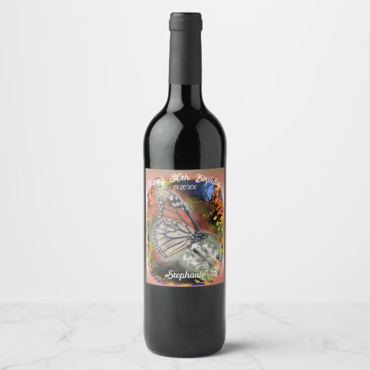 Birthday Butterfly Wijn Etiket (Voorkant)