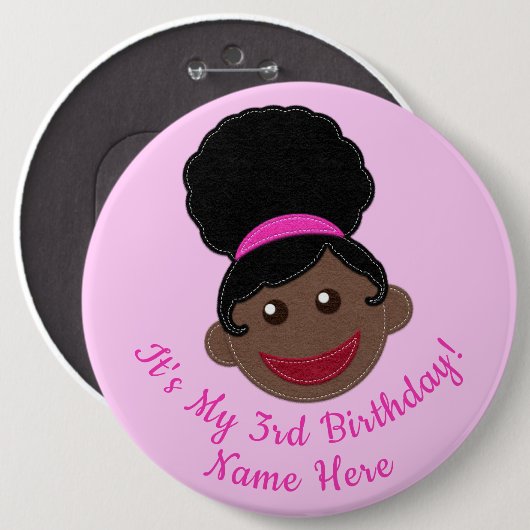 Birthday Button Afro Puff Girl (Voorkant /achterkant)